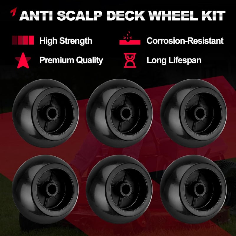 TEMSONE Set of 6 Lawn Mower Anti Scalp Deck Wheel Kit Compatible with Exmark Bad Boy Lawn-Boy Toro Husqvarna Bunton Ferris Replace# 1716353, 103-3168, 1-603299, 022-5234-98, 1-603299, 1-603299, PL7540 - Image 5